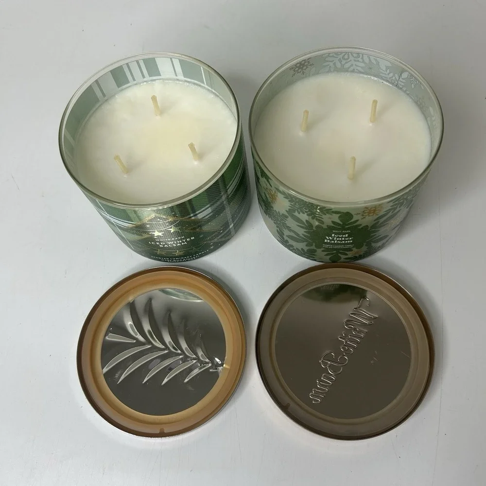 Bath & Body Works 3 Wick LOT Of 2 Candles 14.5 oz Iced Winter Balsam Eucalyptus